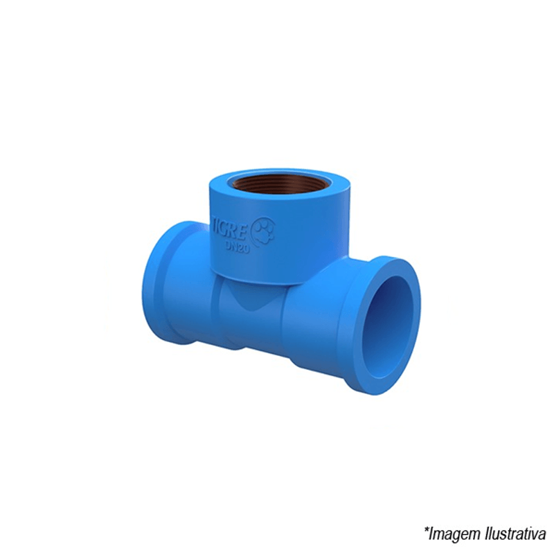 Tê Azul PVC com Bucha de Latão  Solda 20mm e Rosca 1/2´ - Tigre Tê Azul PVC com Bucha de Latão  Solda 20mm e Rosca 1/2´ - Tigre