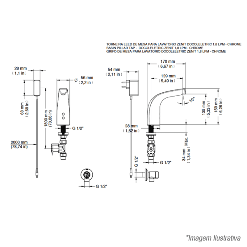 Torneira para Banheiro Zenit Docol Eletric Cromada - Docol - lojadopedrao