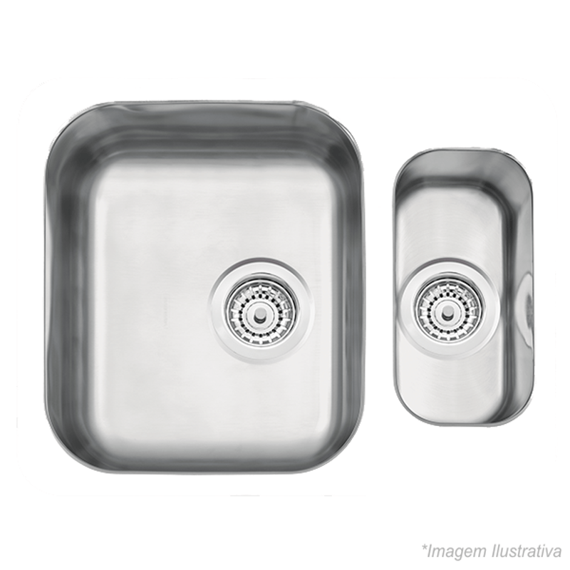 Cuba Dupla 1.5C 34 BL Inox de Embutir - 58x45 com Válvula  4´1/2 - Tramontina Cuba Dupla 1.5C 34 BL Inox de Embutir - 58x45 com Válvula  4´1/2 - Tramontina