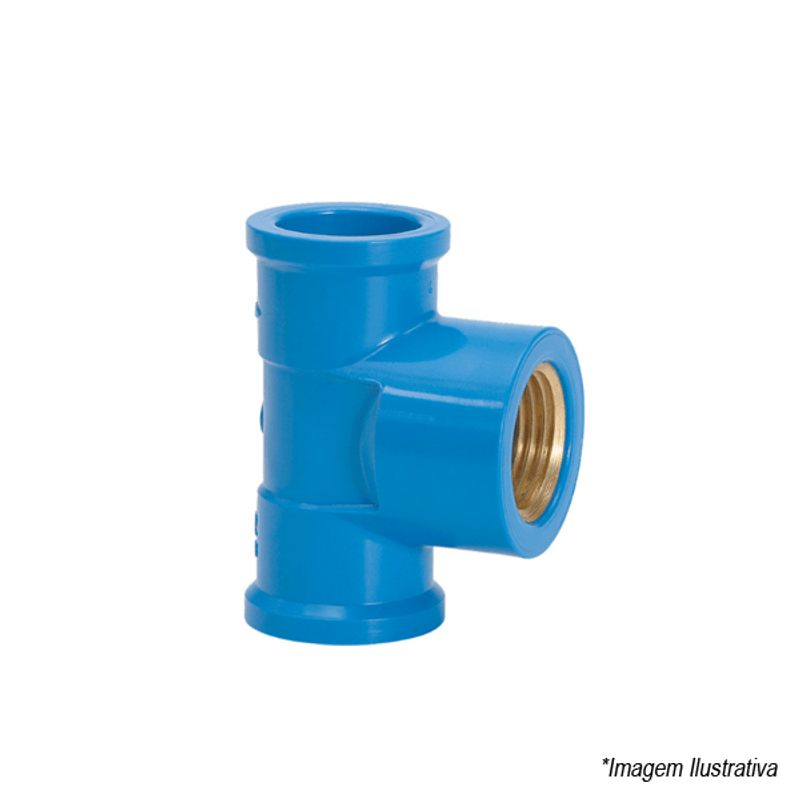 Tê PVC Azul Soldável com Bucha de Latão  Solda 25mm e Rosca 1/2´ - Amanco Tê PVC Azul Soldável com Bucha de Latão  Solda 25mm e Rosca 1/2´ - Amanco