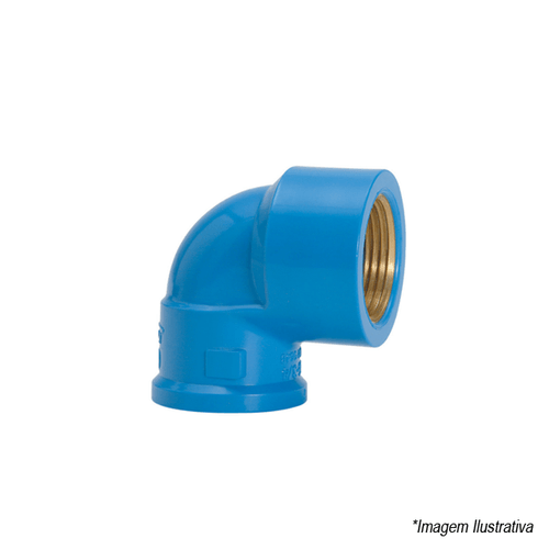 Joelho 90º PVC Soldável Azul com Bucha de Latão  Solda 32mm e Rosca 3/4´ - Amanco