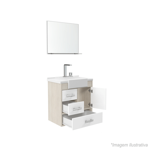 Gabinete para Banheiro com Espelheira Alhena 60cm  Berlim/Branco - Ceronha