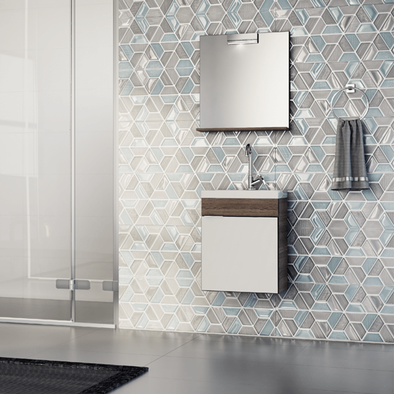 Gabinete para Banheiro com Espelho Like 41x34cm Wengue/Branco - Celite Gabinete para Banheiro com Espelho Like 41x34cm Wengue/Branco - Celite