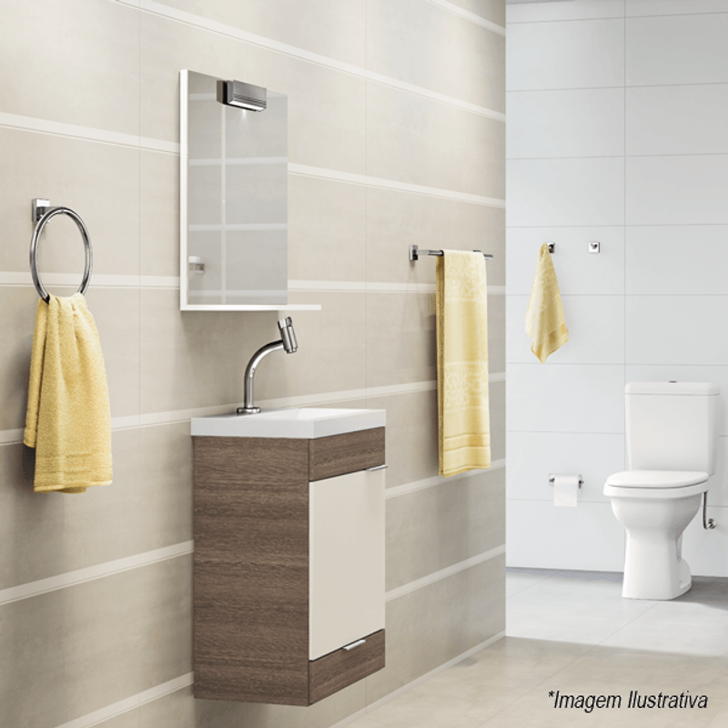 Gabinete para Banheiro com Espelho e Gaveta Like 41x34cm Wengue/Branco - Celite Gabinete para Banheiro com Espelho e Gaveta Like 41x34cm Wengue/Branco - Celite