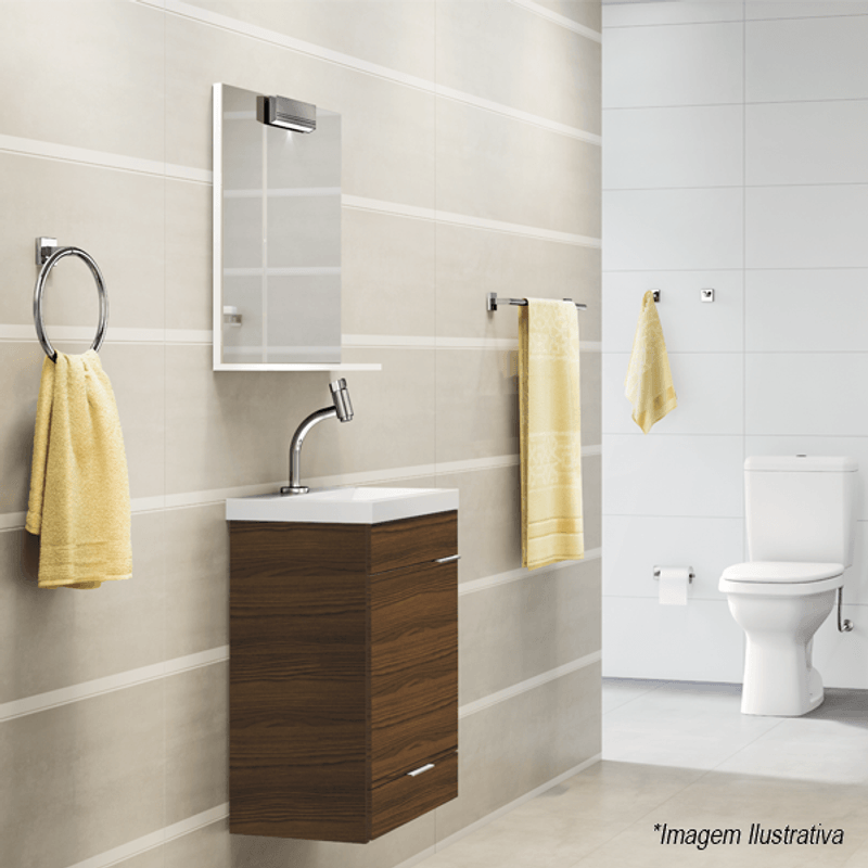 Gabinete para Banheiro com Espelho e Gaveta Avant 41x34cm Wengue - Incepa Gabinete para Banheiro com Espelho e Gaveta Avant 41x34cm Wengue - Incepa
