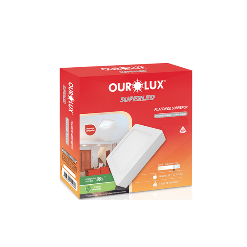 Plafon de Sobrepor Quadrado Led 12W 2700k Bivolt - OuroLux Plafon de Sobrepor Quadrado Led 12W 2700k Bivolt - OuroLux