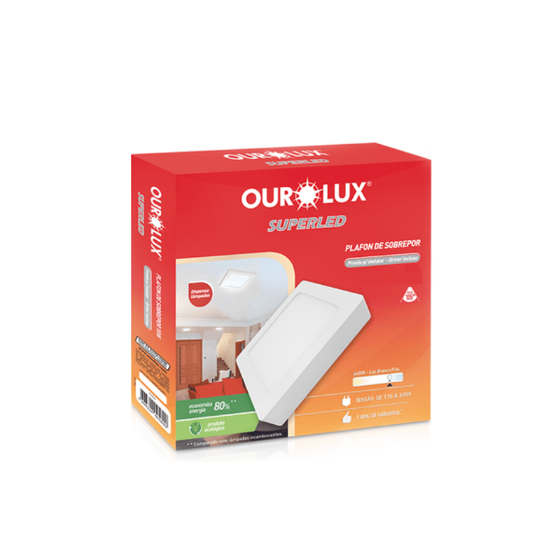 Plafon de Sobrepor Quadrado Led 18W 2700K Luz Amarela Bivolt - Ourolux Plafon de Sobrepor Quadrado Led 18W 2700K Luz Amarela Bivolt - Ourolux