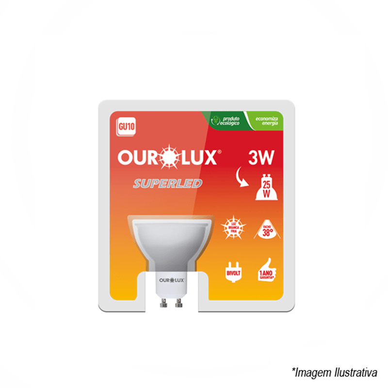 Lâmpada Led Dicroica 3w 6500K GU10 BIVOLT 20070 OUROLUX Lâmpada Led Dicroica 3w 6500K GU10 BIVOLT 20070 OUROLUX