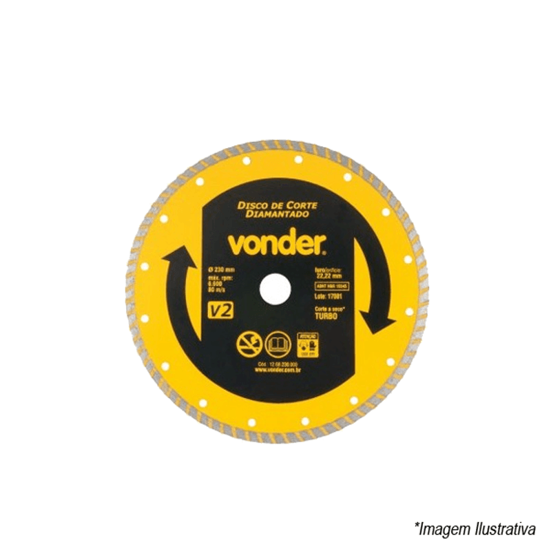 Disco de Corte Diamantado Turbo 230mm 9´ Furo 22mm 12.68.230.000 Vonder Disco de Corte Diamantado Turbo 230mm 9´ Furo 22mm 12.68.230.000 Vonder