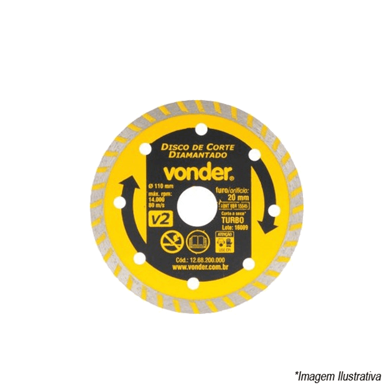Disco de Corte Diamantado Turbo 110mm Furo 20mm 12.68.200.000 Vonder Disco de Corte Diamantado Turbo 110mm Furo 20mm 12.68.200.000 Vonder
