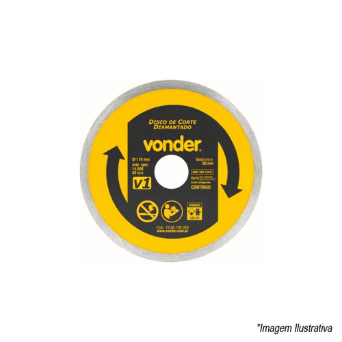 Disco de Corte Diamantado, 110 mm, furo de 20 mm, Anel Contínuo, V1, 12.68.100.000 - Vonder