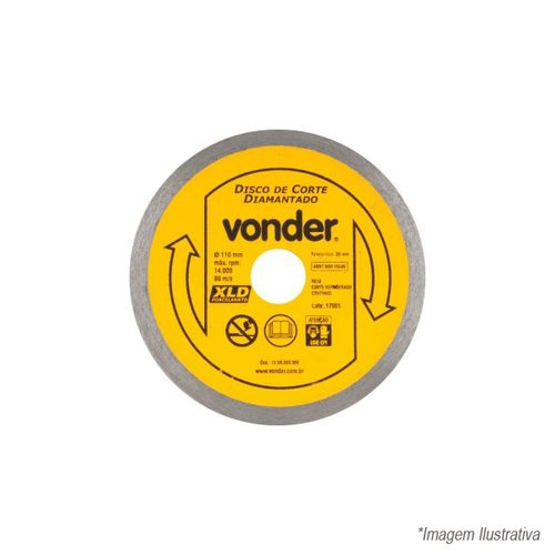 Disco de Corte Diamantado, 110 mm, Contínuo, para Porcelanato, XLD, 12.68.800.000  - Vonder