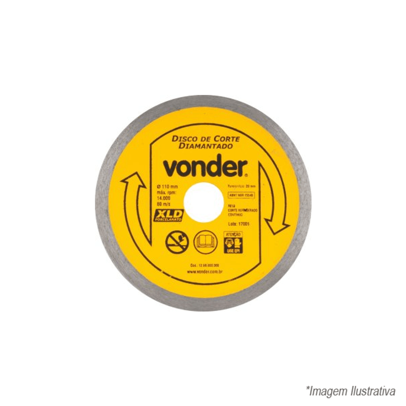 Disco de Corte Diamantado, 110 mm, Contínuo, para Porcelanato, XLD, 12.68.800.000  - Vonder Disco de Corte Diamantado, 110 mm, Contínuo, para Porcelanato, XLD, 12.68.800.000  - Vonder