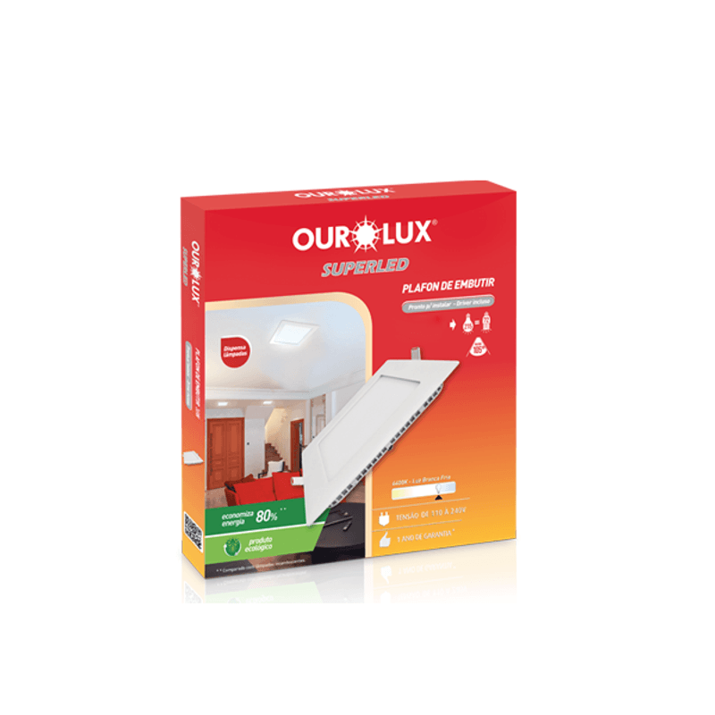 Plafon de Embutir Quadrado Led 18W 6400K Luz Branca Bivolt - Ourolux Plafon de Embutir Quadrado Led 18W 6400K Luz Branca Bivolt - Ourolux
