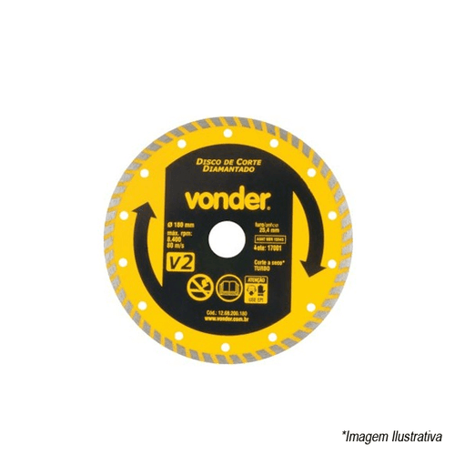 Disco de Corte Diamantado Turbo 180mm Furo 20mm 12.68.200.180 Vonder