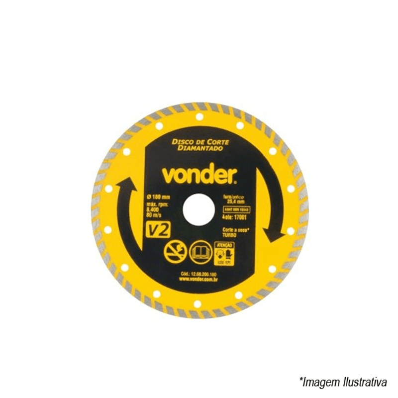 Disco de Corte Diamantado Turbo 180mm Furo 20mm 12.68.200.180 Vonder Disco de Corte Diamantado Turbo 180mm Furo 20mm 12.68.200.180 Vonder