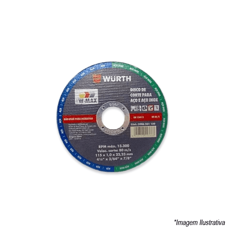 Disco de Corte W-MAX 115x1x22,23mm BNV 02 Inox 5986231150 Wurth