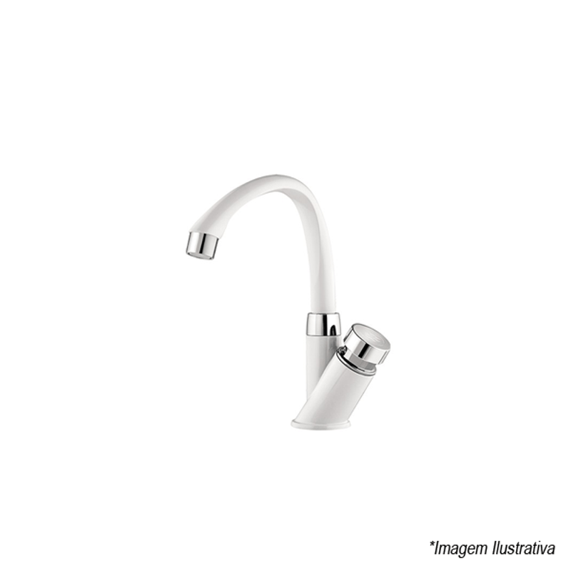 Torneira para Banheiro Bica Alta Automática  Branco com Cromada - Tigre Torneira para Banheiro Bica Alta Automática  Branco com Cromada - Tigre