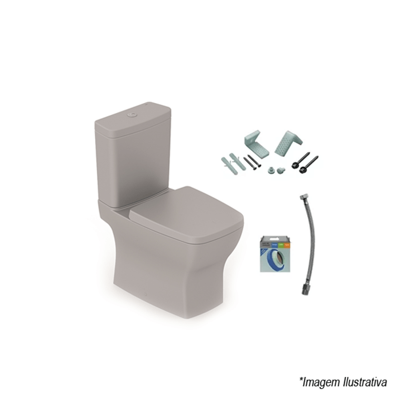 Kit Bacia com Caixa Acoplada, Assento e Acessórios Boss Cinza Gris - Incepa Kit Bacia com Caixa Acoplada, Assento e Acessórios Boss Cinza Gris - Incepa