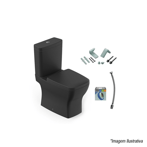 Kit Vaso Sanitário Caixa Acoplada Incepa Noir Boss com Assento e Acessórios Black