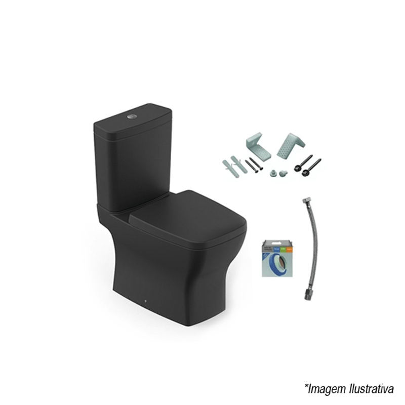 Kit Vaso Sanitário Caixa Acoplada Incepa Noir Boss com Assento e Acessórios Black Kit Vaso Sanitário Caixa Acoplada Incepa Noir Boss com Assento e Acessórios Black