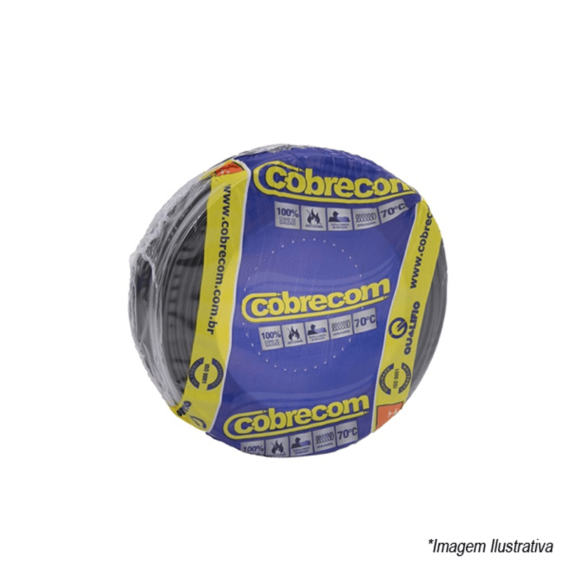 Cabo Flexível Antichama 750V 4mm Preto 100 metros Cobrecom Cabo Flexível Antichama 750V 4mm Preto 100 metros Cobrecom