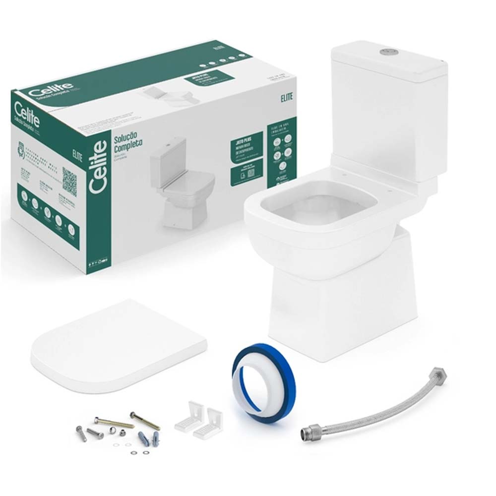 Kit Bacia Com Caixa Acoplada Elite Com Assento Soft Close E Itens De Instalação Celite Pedraopvc 