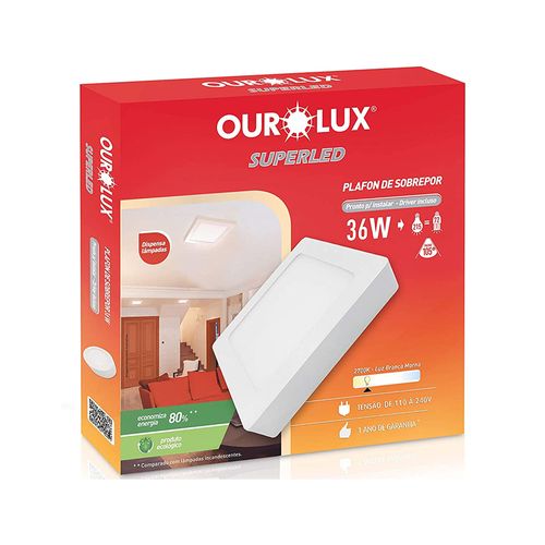 Plafon de Sobrepor Quadrado Led 36W 6400K Bivolt - OuroLux