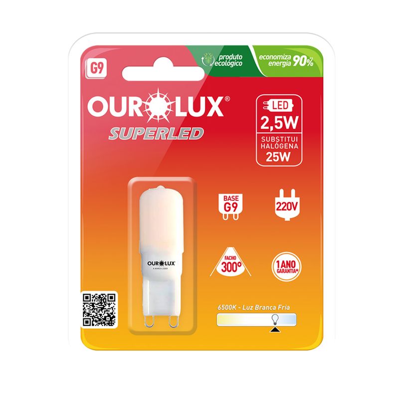 Lâmpada Led G9 2.5W 180LM 6500K Bivolt Branco 20150 Ourolux Lâmpada Led G9 2.5W 180LM 6500K Bivolt Branco 20150 Ourolux