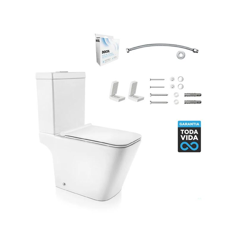 Kit Vaso Sanitário Caixa Acoplada Docol Vougan com Assento e Acessórios Branco Kit Vaso Sanitário Caixa Acoplada Docol Vougan com Assento e Acessórios Branco