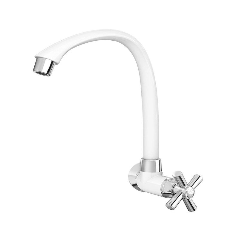 Torneira para Cozinha de Parede Bica Alta Cross Branca e Cromada - Tigre Torneira para Cozinha de Parede Bica Alta Cross Branca e Cromada - Tigre