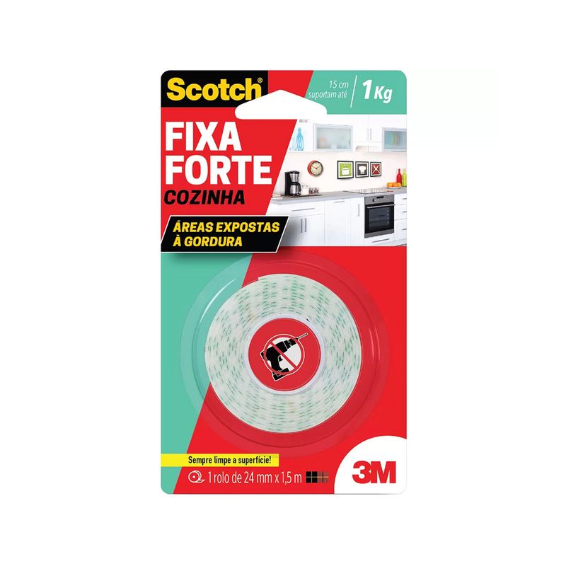 Fita Dupla Face Fixa Forte Cozinha 24mmx1,5m -  3M Fita Dupla Face Fixa Forte Cozinha 24mmx1,5m -  3M