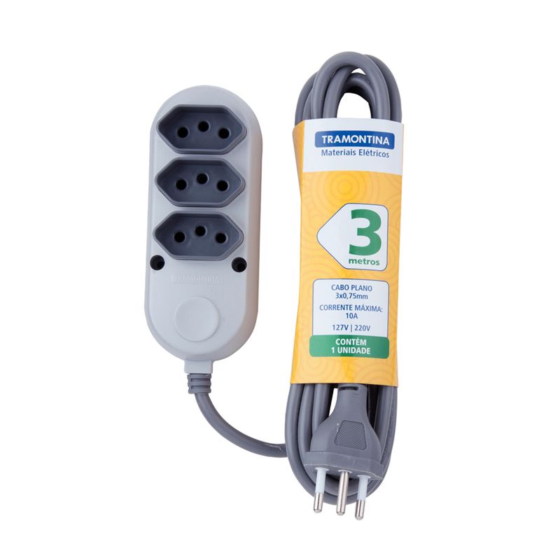 Extensão Múltipla com 3 Tomadas 10a - 250v e Cabo de 3 Metros 57504/020 - Tramontina Extensão Múltipla com 3 Tomadas 10a - 250v e Cabo de 3 Metros 57504/020 - Tramontina