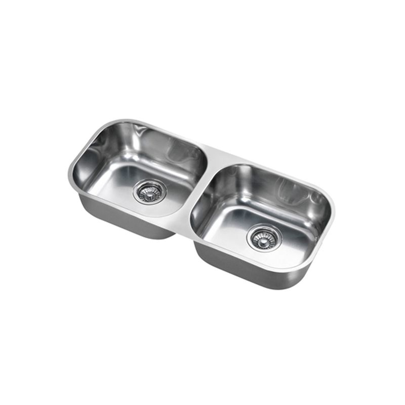 Cuba Inox 83,5x34,5x18cm Spice Dupla Brilhante de Embutir com Válvula 4.1/2´ - Docol Cuba Inox 83,5x34,5x18cm Spice Dupla Brilhante de Embutir com Válvula 4.1/2´ - Docol