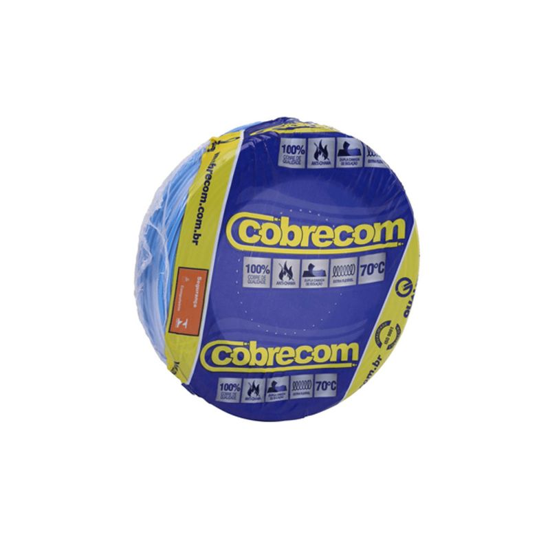 Cabo Flexível Antichama 750V 6mm Azul Rolo 100 metros - Cobrecom Cabo Flexível Antichama 750V 6mm Azul Rolo 100 metros - Cobrecom