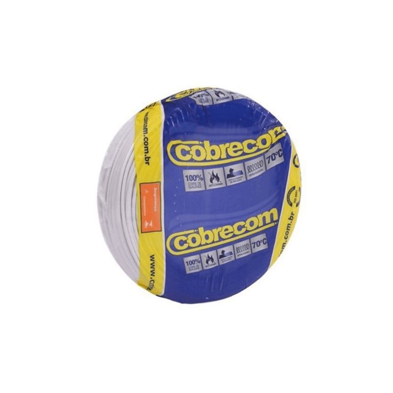 Cabo Flexível Antichama 750V 6mm Branco Rolo 100 metros - Cobrecom Cabo Flexível Antichama 750V 6mm Branco Rolo 100 metros - Cobrecom
