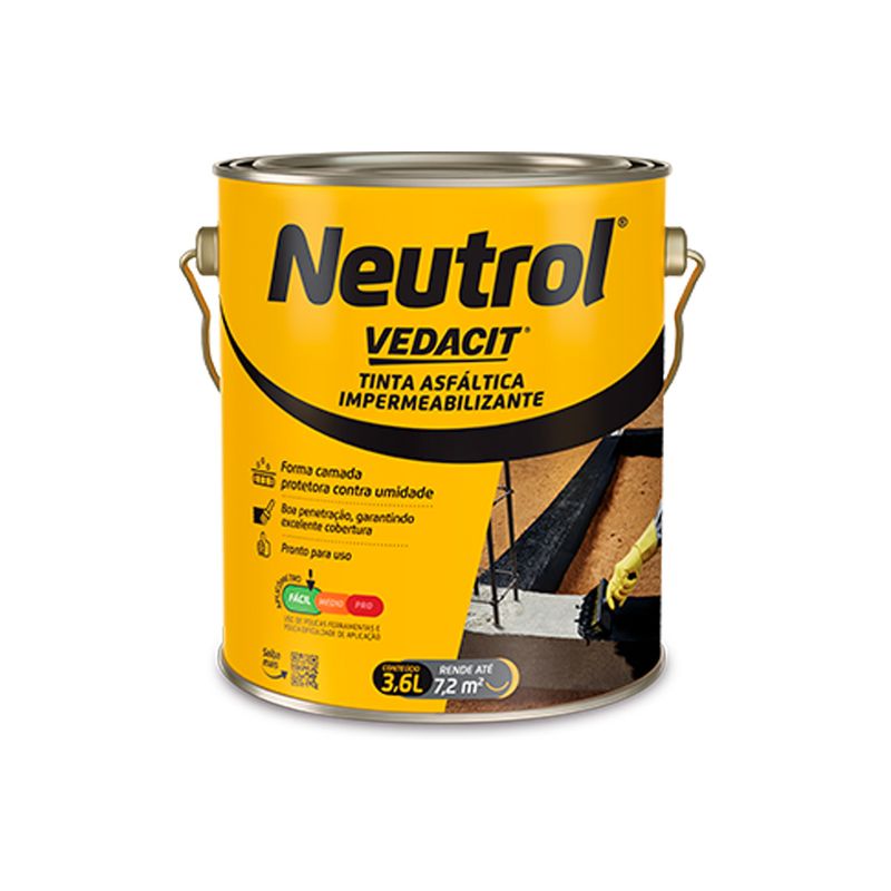 Pintura Asfáltica Impermeabilizante Neutrol 3,6L Vedacit Pintura Asfáltica Impermeabilizante Neutrol 3,6L Vedacit