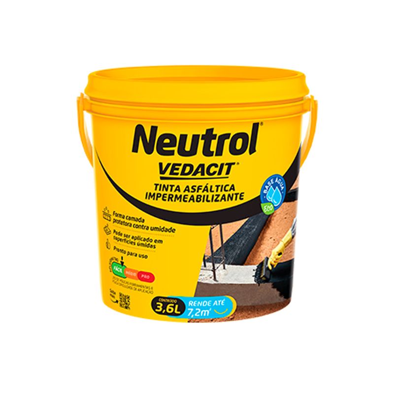 Pintura Asfáltica Impermeabilizante à Base de Água Neutrol 3,6L Vedacit Pintura Asfáltica Impermeabilizante à Base de Água Neutrol 3,6L Vedacit