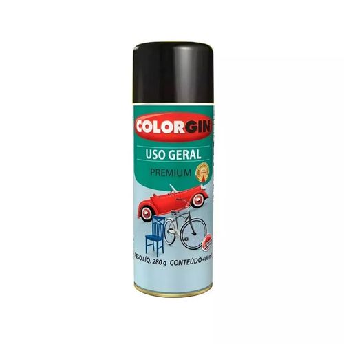 Tinta Spray Uso Geral Acabamento Brilhante Cor Preto Rápido 400ml 52001 - Colorgin