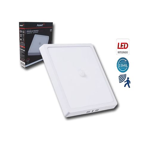 Plafon LED Quadrado 18W 6500K 1080LM 21CM Sobrepor Luz Branca C/ Sensor - Avant