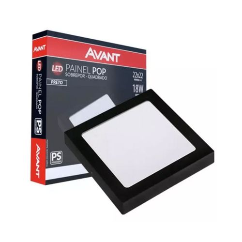 Plafon LED Quadrado Preto 18W 6500K 1080LM 19CM Bivolt Sobrepor Luz Branca - Avant