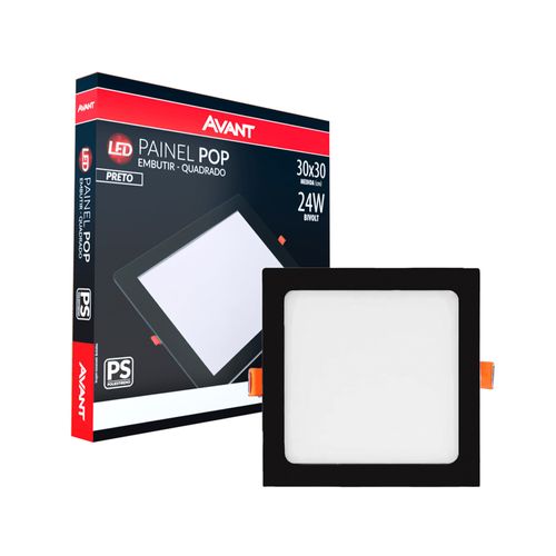 Plafon LED Quadrado Preto 24W 6500K 1680LM 30CM Bivolt Embutir Luz Branca - Avant