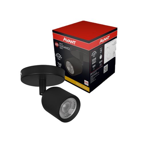 Spot LED Elegance Preto 7W 3000K 630LM Bivolt Luz Amarela - Avant