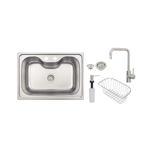 Cuba Morgana em Aço Inox Acetinada de Sobrepor 69x49cm com Válvula, Misturador e Acessórios Inclusos - Tramontina