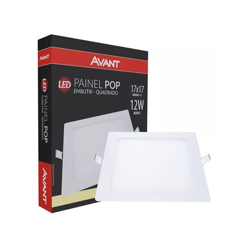 Plafon LED Quadrado 12W 4000K 720LM 17x17 Bivolt Embutir Luz Neutra - Avant