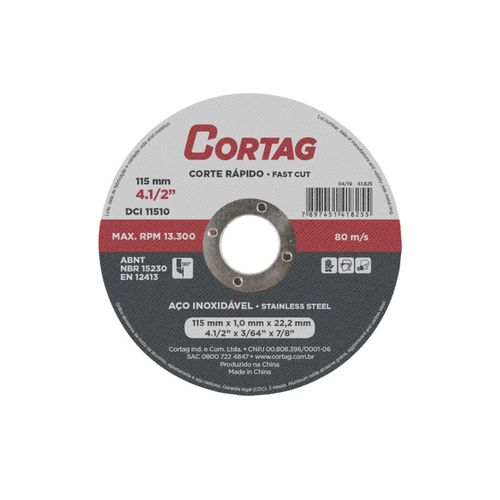 Disco de Corte Fino para Aço Inox 115x1x22,2mm - Cortag