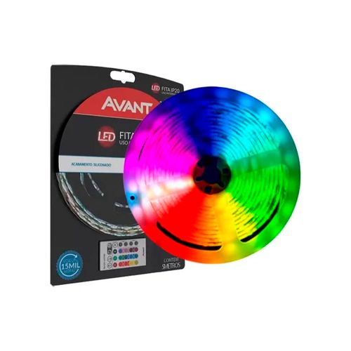 Fita LED RGB 12V 14,4W/m 5m c/ Controle e Fonte - Avant