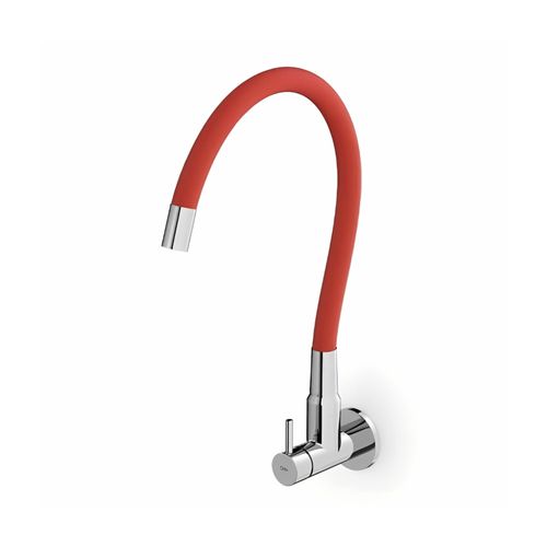 Torneira de Parede para Cozinha Celite Colors Bica Alta Flexível Vermelho/Cromado
